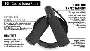 Fitness Maniac Jump Rope Adjustable Speed Rope Black 10ft for Cardio Training Boxing MMA Fitness Sport Gym Men Women Girls Boys Kids U.S.