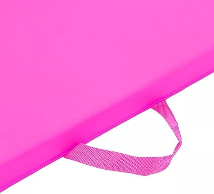 Tri-Fold Folding Thick Exercise Mat with Carrying Handles for Tumbling MMA Core Pink