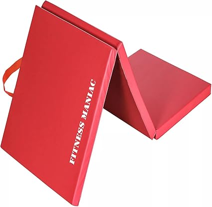 Tri-Fold Folding Thick Exercise Mat with Carrying Handles for Tumbling MMA Core Red