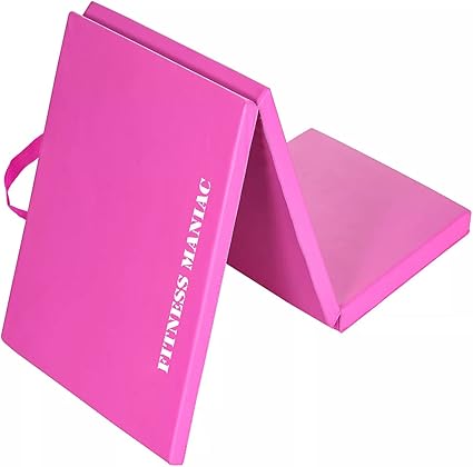 Tri-Fold Folding Thick Exercise Mat with Carrying Handles for Tumbling MMA Core Pink