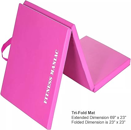 Tri-Fold Folding Thick Exercise Mat with Carrying Handles for Tumbling MMA Core Pink