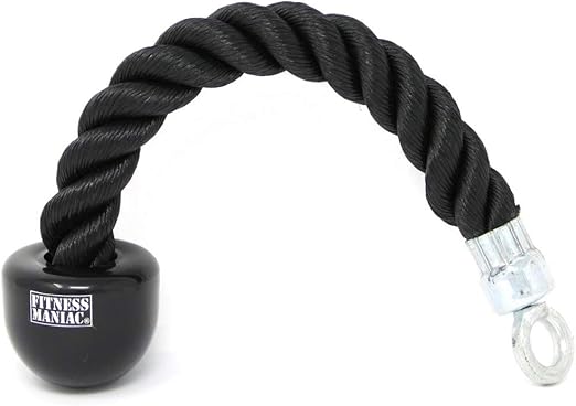 FITNESS MANIAC Tricep Rope Single Grip Pull Down Bicep Cable Attachment Exercises Black Nylon 14" Commercial Class