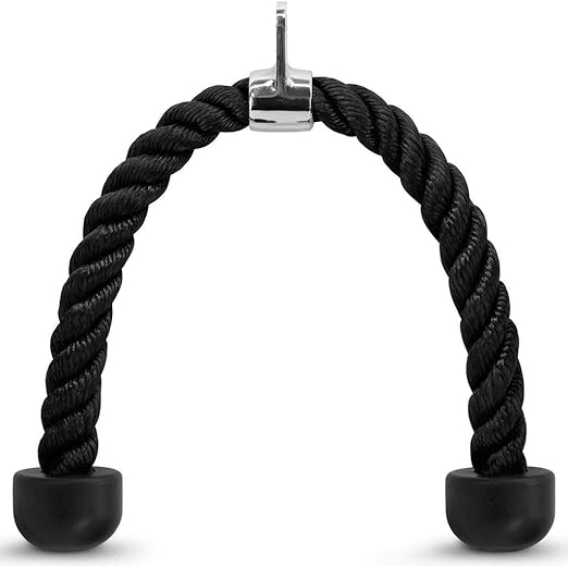 FITNESS MANIAC USA Deluxe Tricep Rope Cable Attachment 27 inch Black Color Exercise Machine Attachments Pulley System Gym Pull Down 27-Inch for Workouts