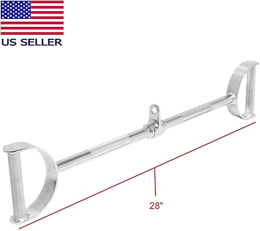 FITNESS MANIAC USA Lat Pulldown Attachments 28" Straight Bar, Neutral Wide Grip Flat Lat Pull Down Bar, Tricep Pushdown - 28 inches Revolving Cable Machine Accessories for Lat Pulldown Machines Gym