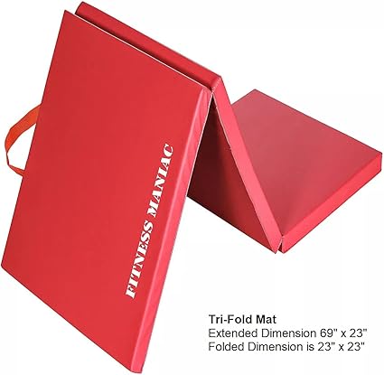 Tri-Fold Folding Thick Exercise Mat with Carrying Handles for Tumbling MMA Core Red