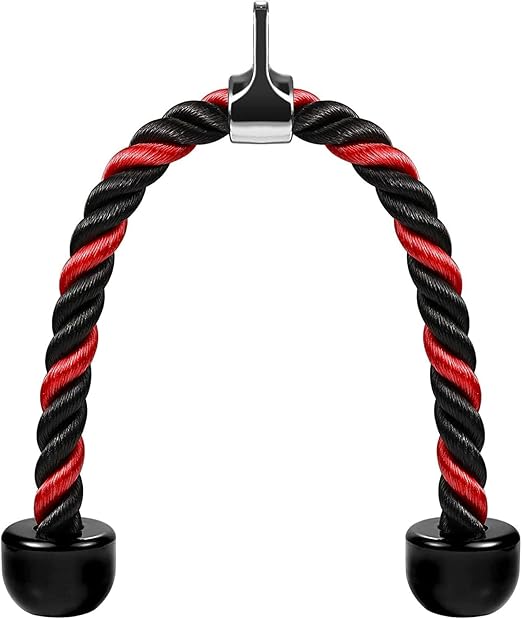 FITNESS MANIAC Deluxe Tricep Rope Pull Down, 26 inch Rope Length, Easy to Grip & Non Slip Cable Attachment, Red and Black Color Combination