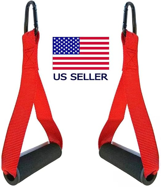 FITNESS MANIAC Home Gym Cable Attachment Handle Machine Exercise Chrome PressDown Strength Training Home Gym Attachments (D-Handle Straps (Pair))