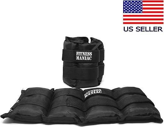 FITNESS MANIAC USA Ankle Weights with Double Straps Wrist Leg Weight for Walking Jogging Gym Exercise Gymnastics Aerobics 16 lbs (two 8-lbs)