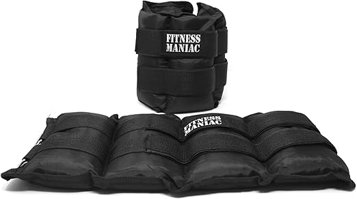 FITNESS MANIAC USA Ankle Weights with Double Straps Wrist Leg Weight for Walking Jogging Gym Exercise Gymnastics Aerobics 16 lbs (two 8-lbs)