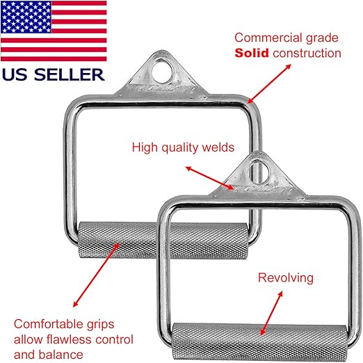 FITNESS MANIAC Heavy Duty Steel Grip Stirrup Cable Metal Silver D Handle Home Gym Crossover Cable Attachments Machine Bar Workout Training