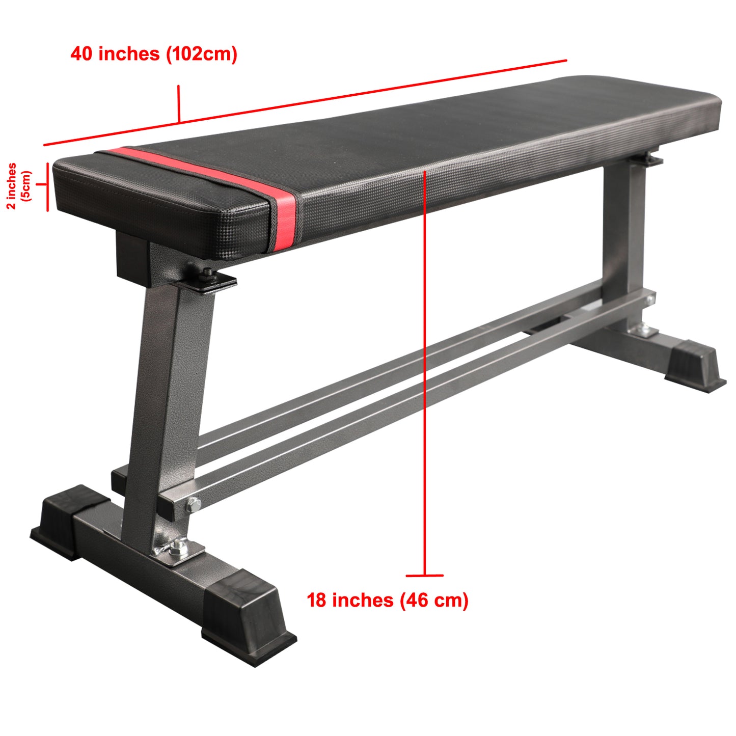 Flat Weight Bench with Built-in Dumbbell Rack Workout Bench Strength Training Bench Press for Home Gym Black