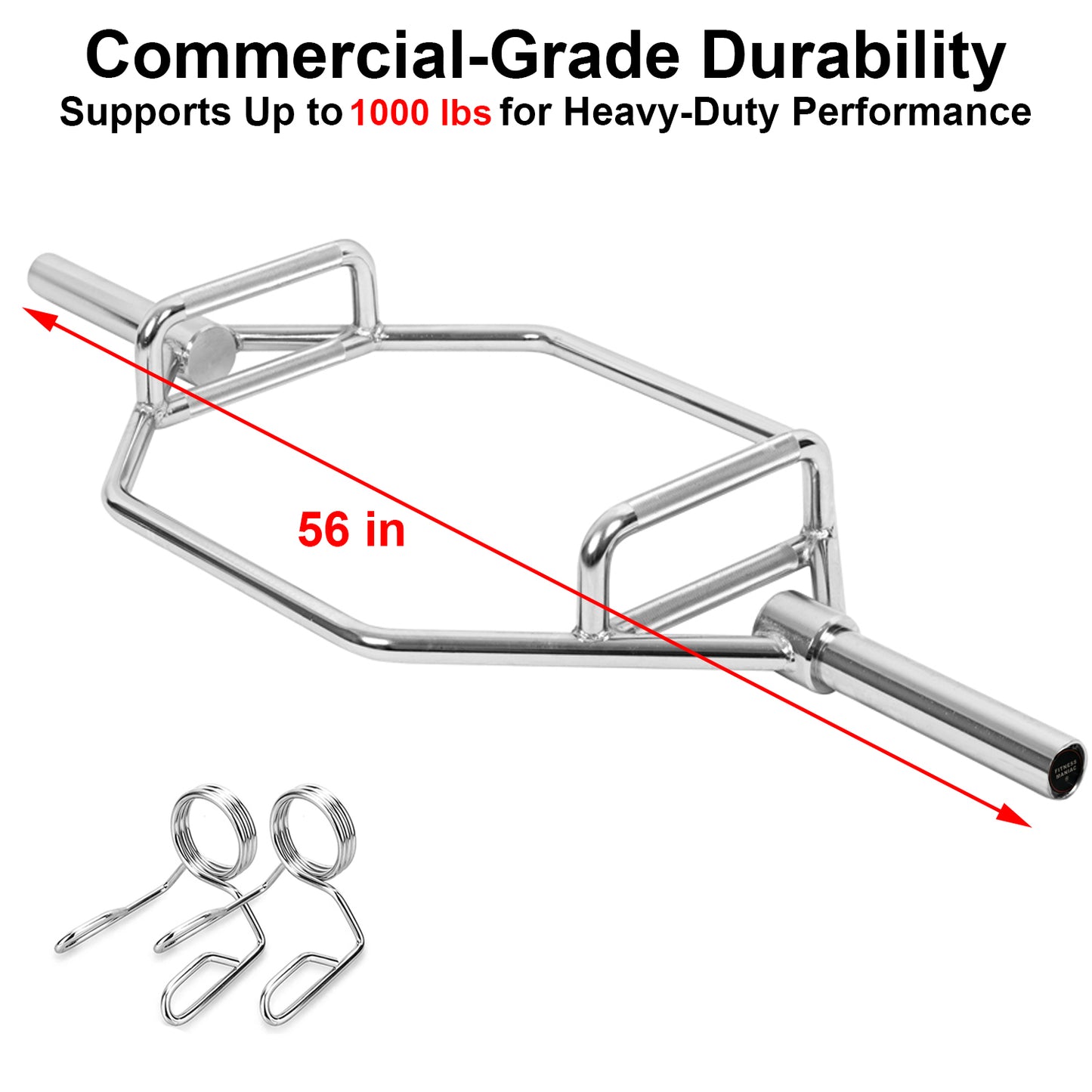 Commercial Grade Olympic 2in Hex Trap Bar, Weightlifting Deadlift Squat Barbell