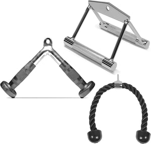 Fitness Maniac Exercise Machine Attachments | Cable Attachments For Gym, Tricep Bar, Tricep Rope