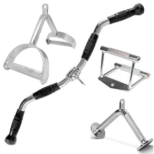 FITNESS MANIAC Double Stirrup D Handle Combo Tricep Press Down Cable Attachment Set | Double D Handle, V-Shaped Bar, Rotating Straight Bar