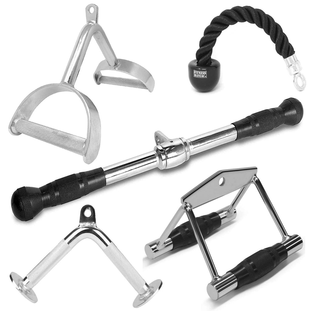 FITNESS MANIAC Double Stirrup D Handle Tricep Rope Curl Bar Pull Down Press Cable Attachment Home Gym Exercise Equipment Rubber Double D