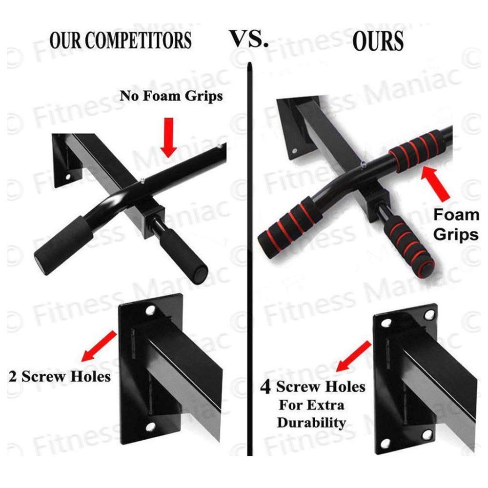 Fitness Maniac Authentic Wall Mounted Chin Up Pull Up Exercise Bar Chinning Up Bars Bracket Workout Dip Station