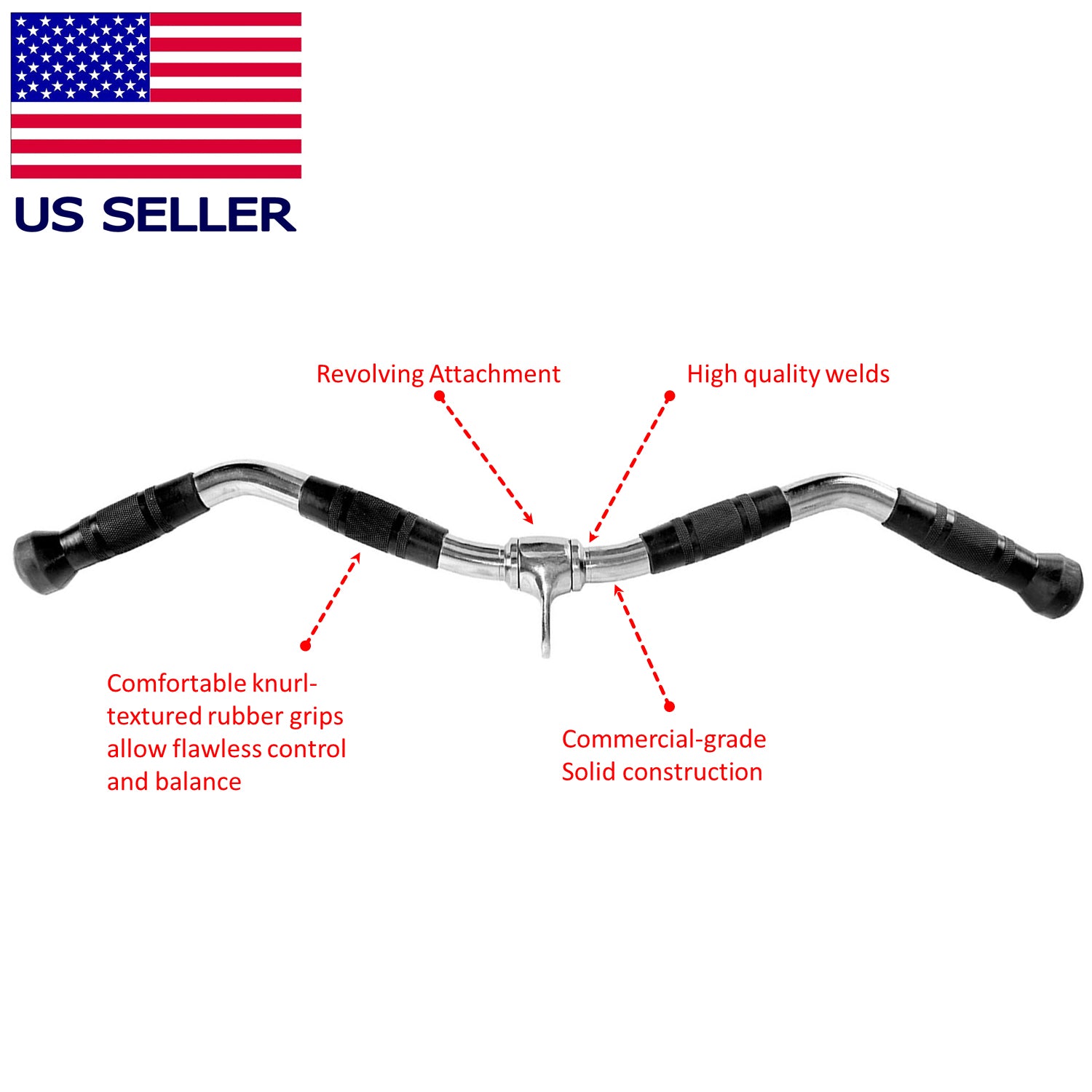 Fitness Maniac Curl Bar Attachment 30" Gym Cable Attachments Pulldown Weight Lifting Bar Solid Metal