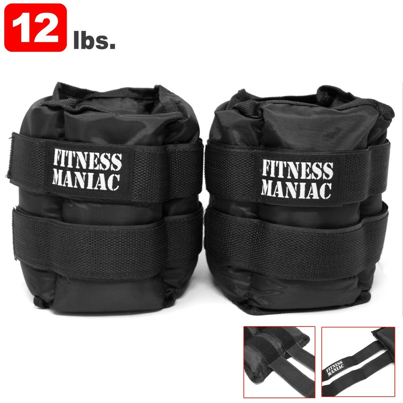 Fitness Maniac Ankle Weights with Adjustable Strap 10 lbs 12 lbs 14 Lbs 16 pounds Pair